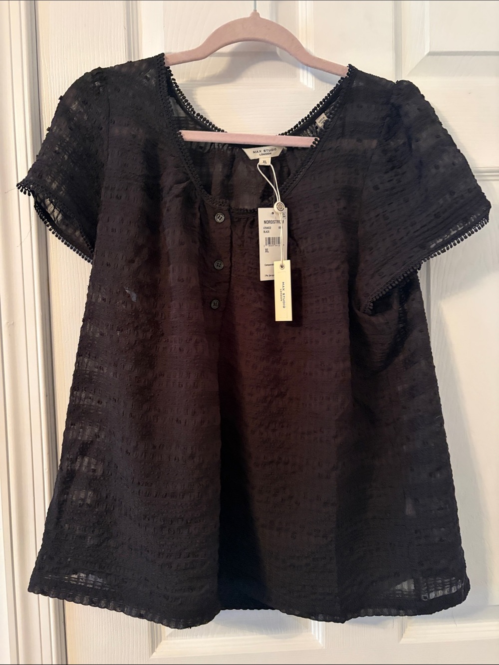 Mac Studio Black Short-Sleeve Sheer Top